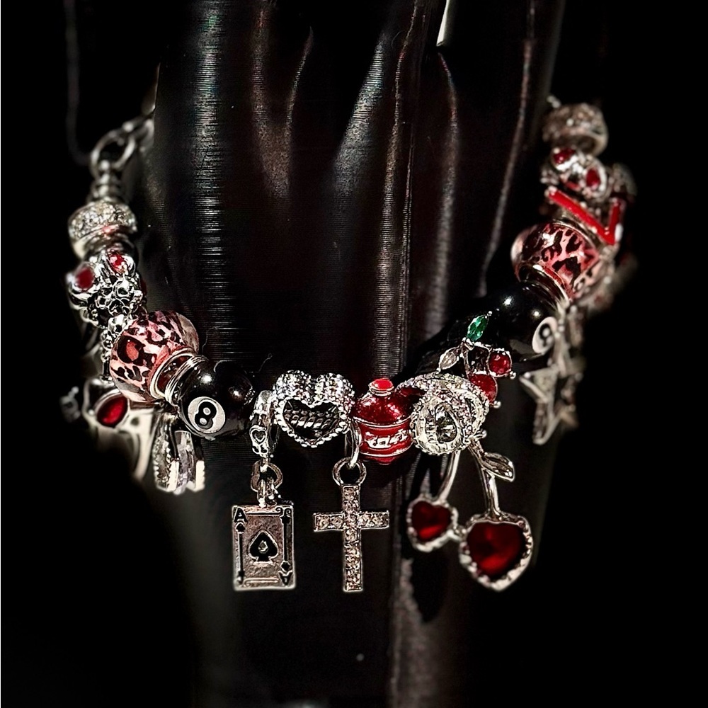 Elegant Silver and Red Charm Bracelet